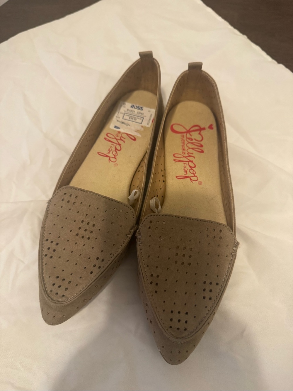 Jellypop Taupe Perforated Pointed-Toe Slip-On Flats